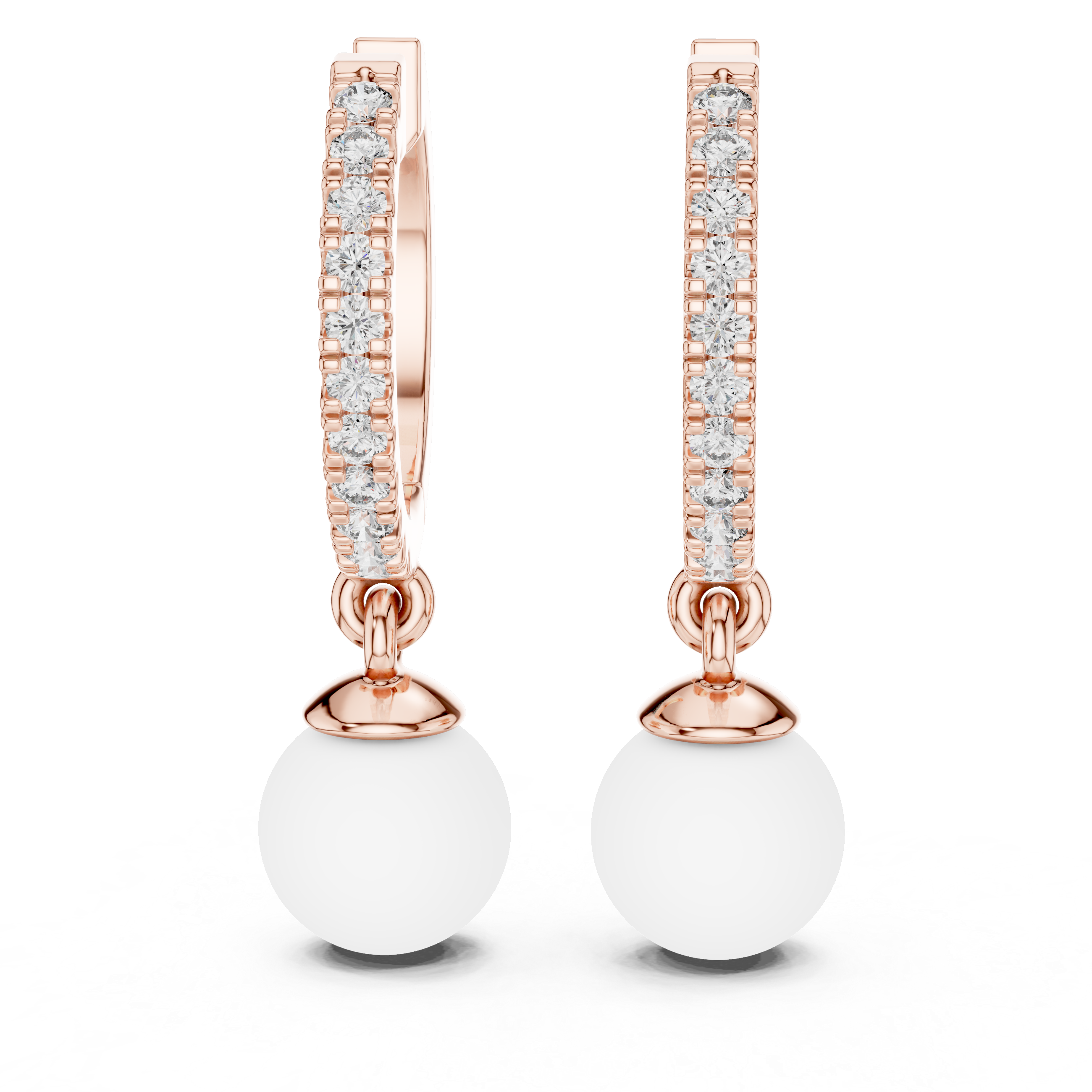 Rose Gold / 9 k Gold / Silver Diamond Hoop Earrings With Pearl Drop