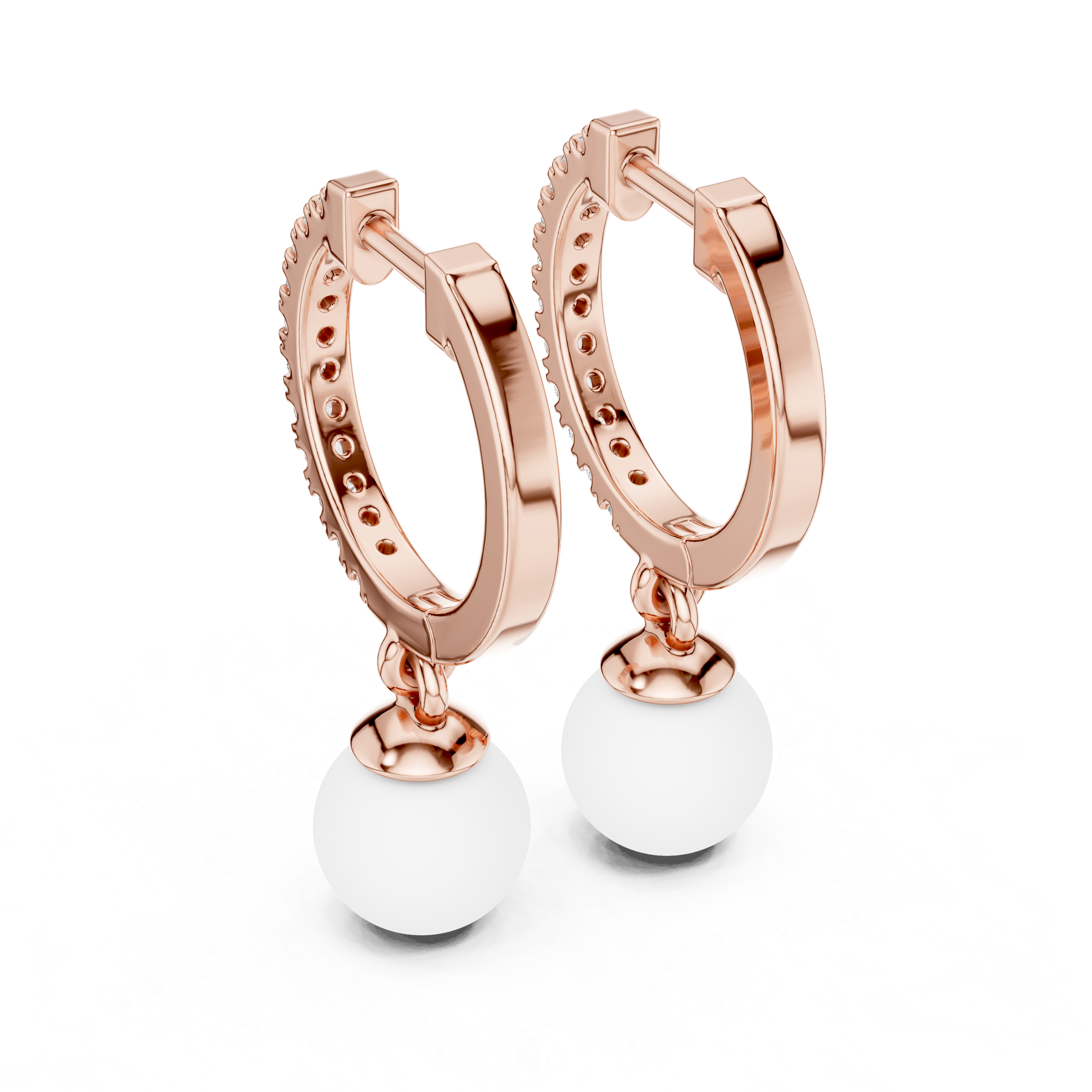 Rose Gold / 9 k Gold / Silver Diamond Hoop Earrings With Pearl Drop