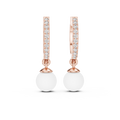 Rose Gold / 9 k Gold / Silver Diamond Hoop Earrings With Pearl Drop