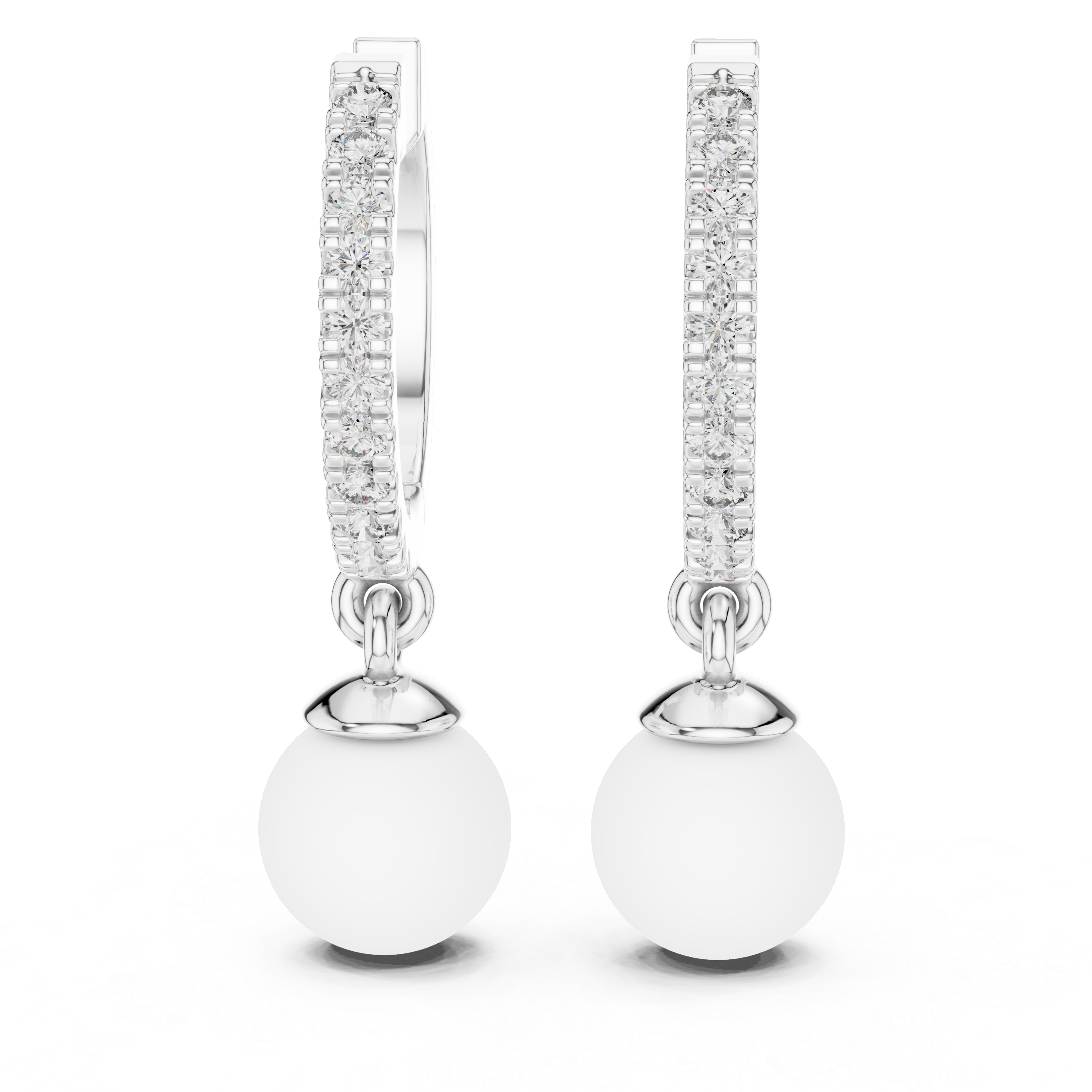 Rose Gold / 9 k Gold / Silver Diamond Hoop Earrings With Pearl Drop