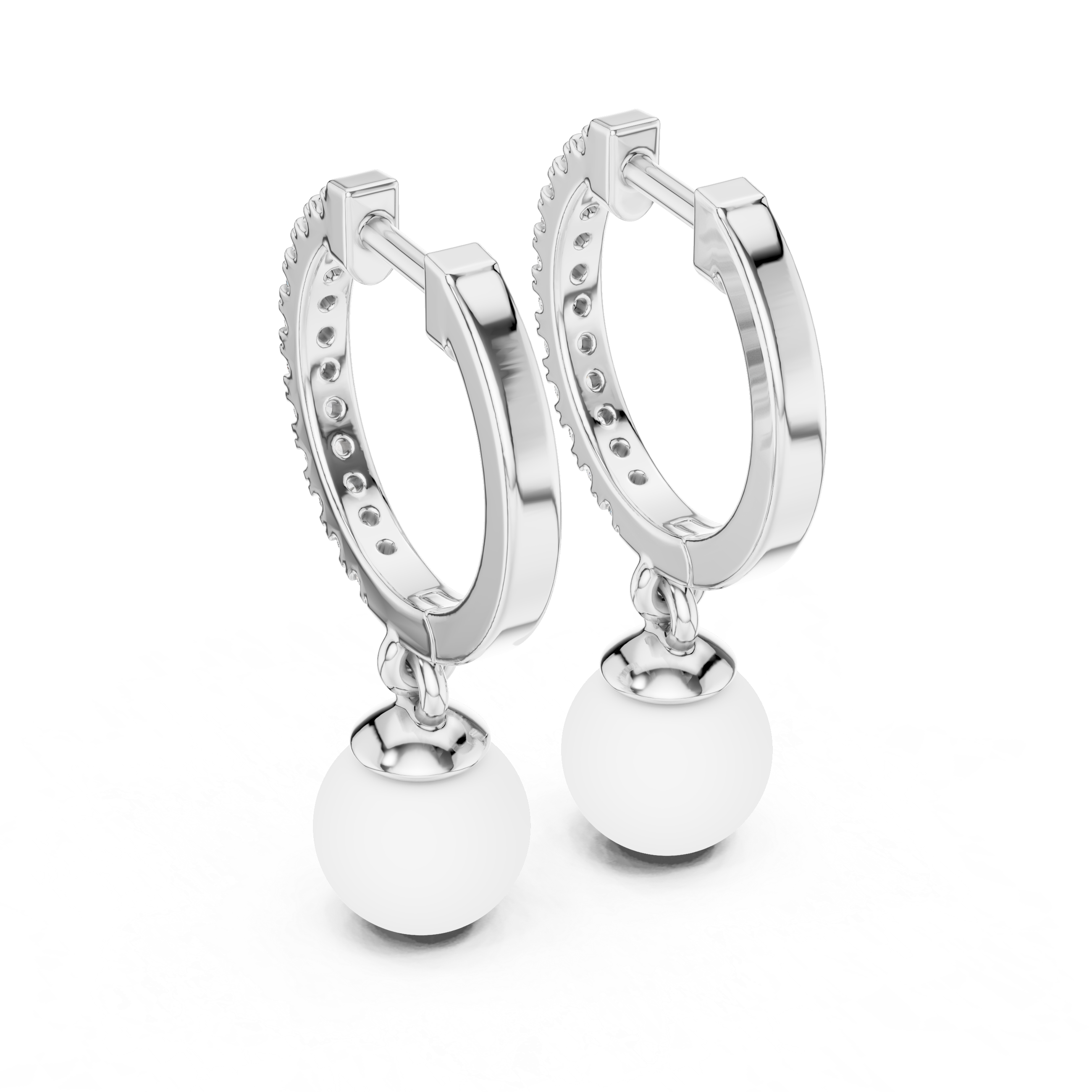 Rose Gold / 9 k Gold / Silver Diamond Hoop Earrings With Pearl Drop