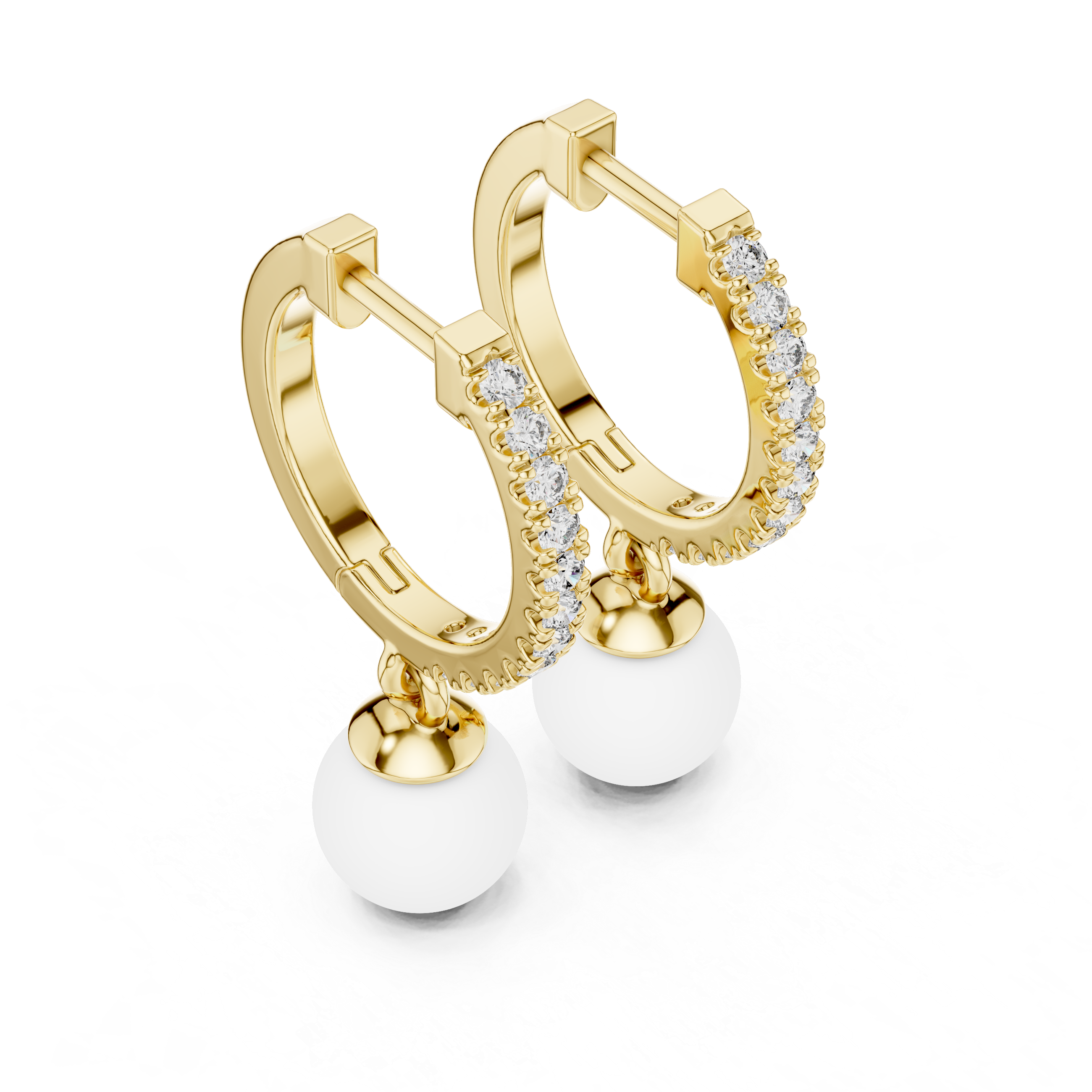 Rose Gold / 9 k Gold / Silver Diamond Hoop Earrings With Pearl Drop