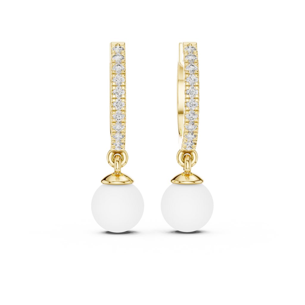 Rose Gold / 9 k Gold / Silver Diamond Hoop Earrings With Pearl Drop