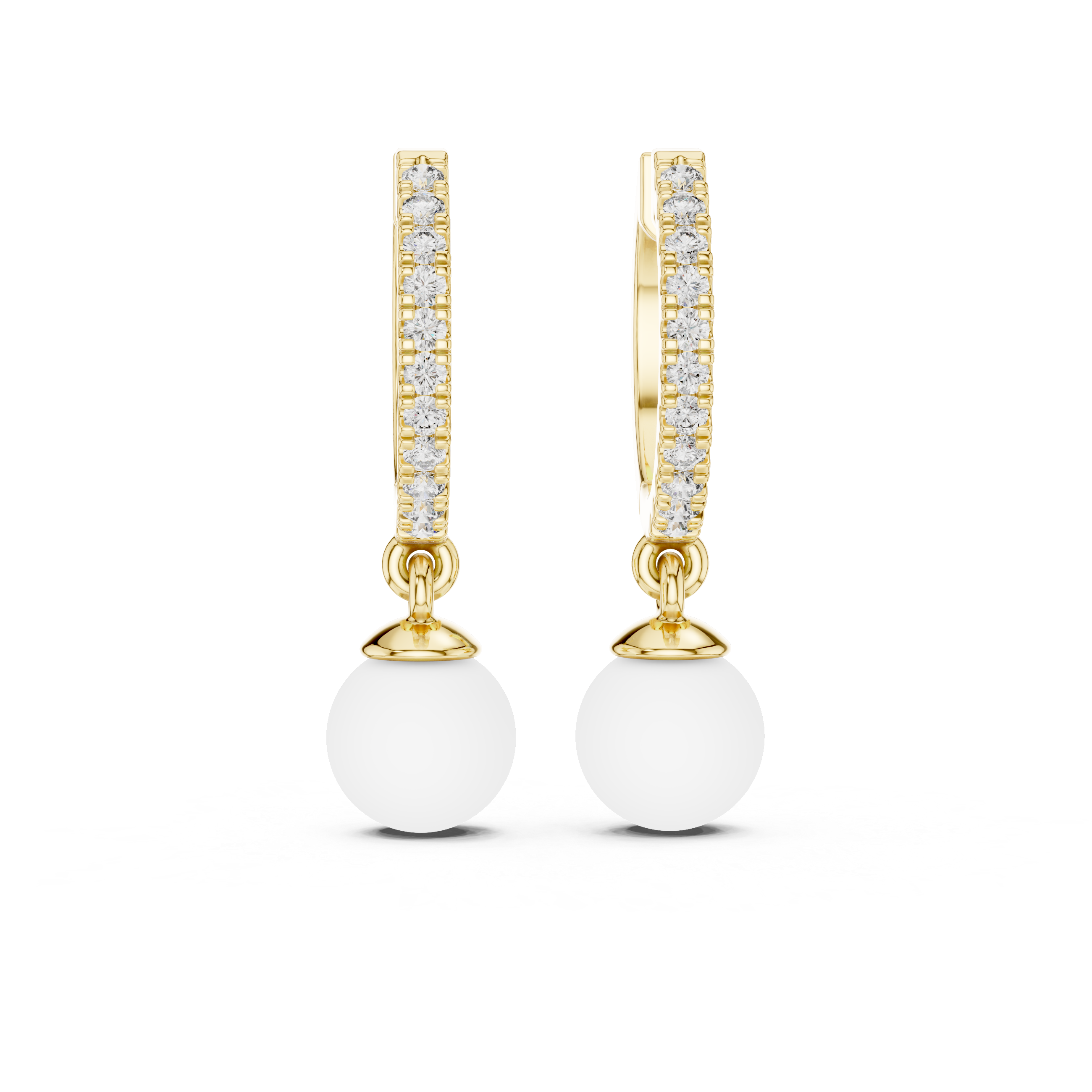 Rose Gold / 9 k Gold / Silver Diamond Hoop Earrings With Pearl Drop