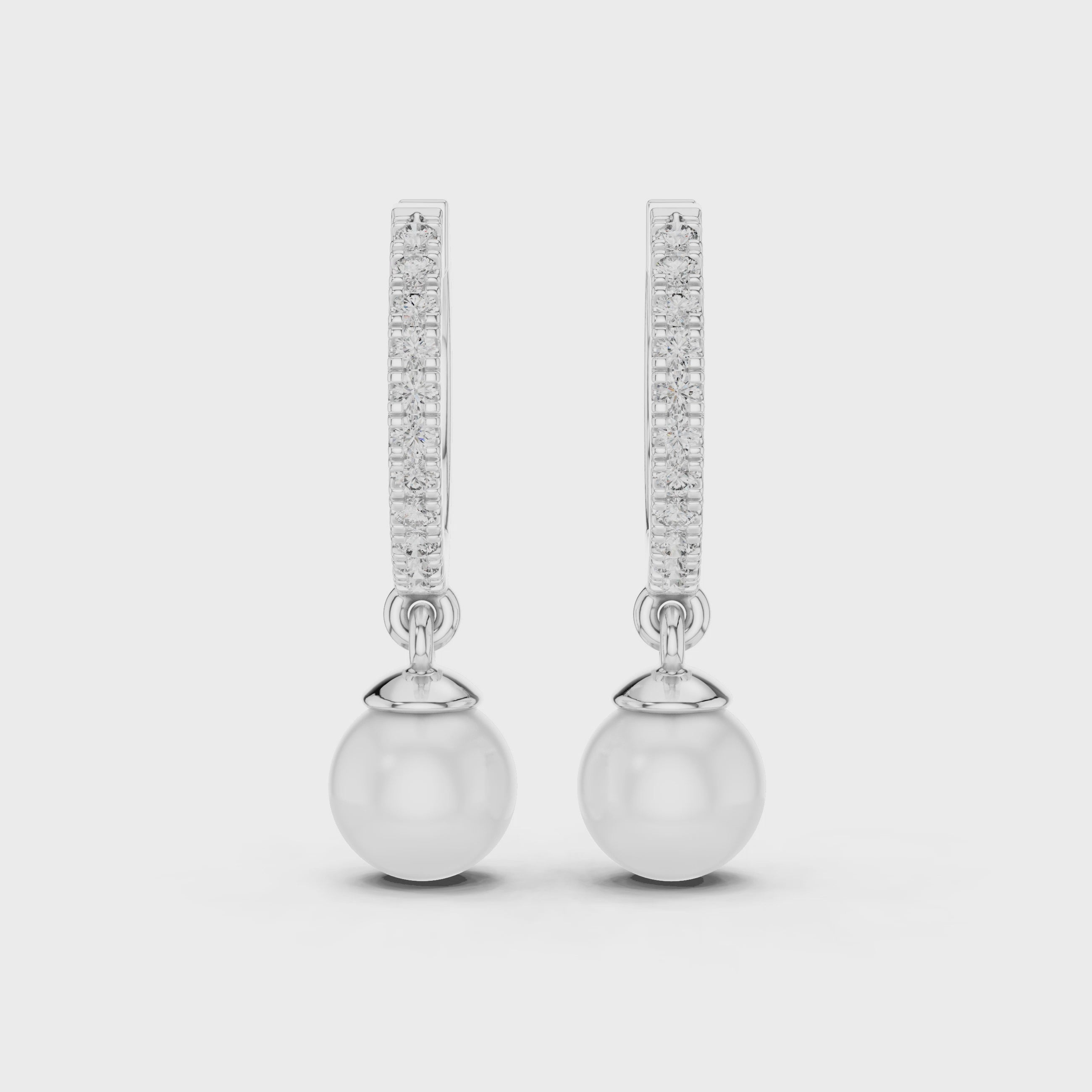 Rose Gold / 9 k Gold / Silver Diamond Hoop Earrings With Pearl Drop