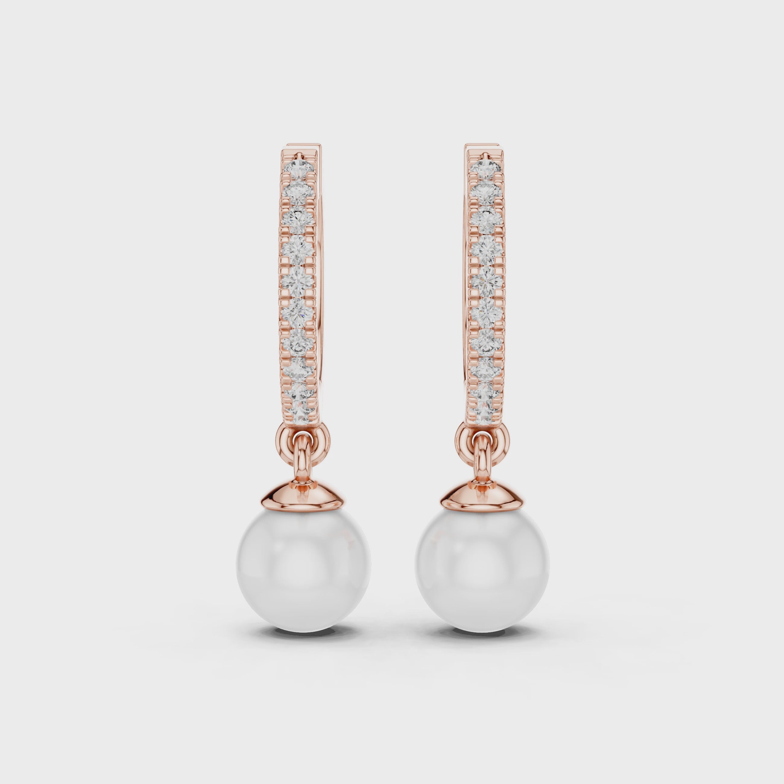 Rose Gold / 9 k Gold / Silver Diamond Hoop Earrings With Pearl Drop