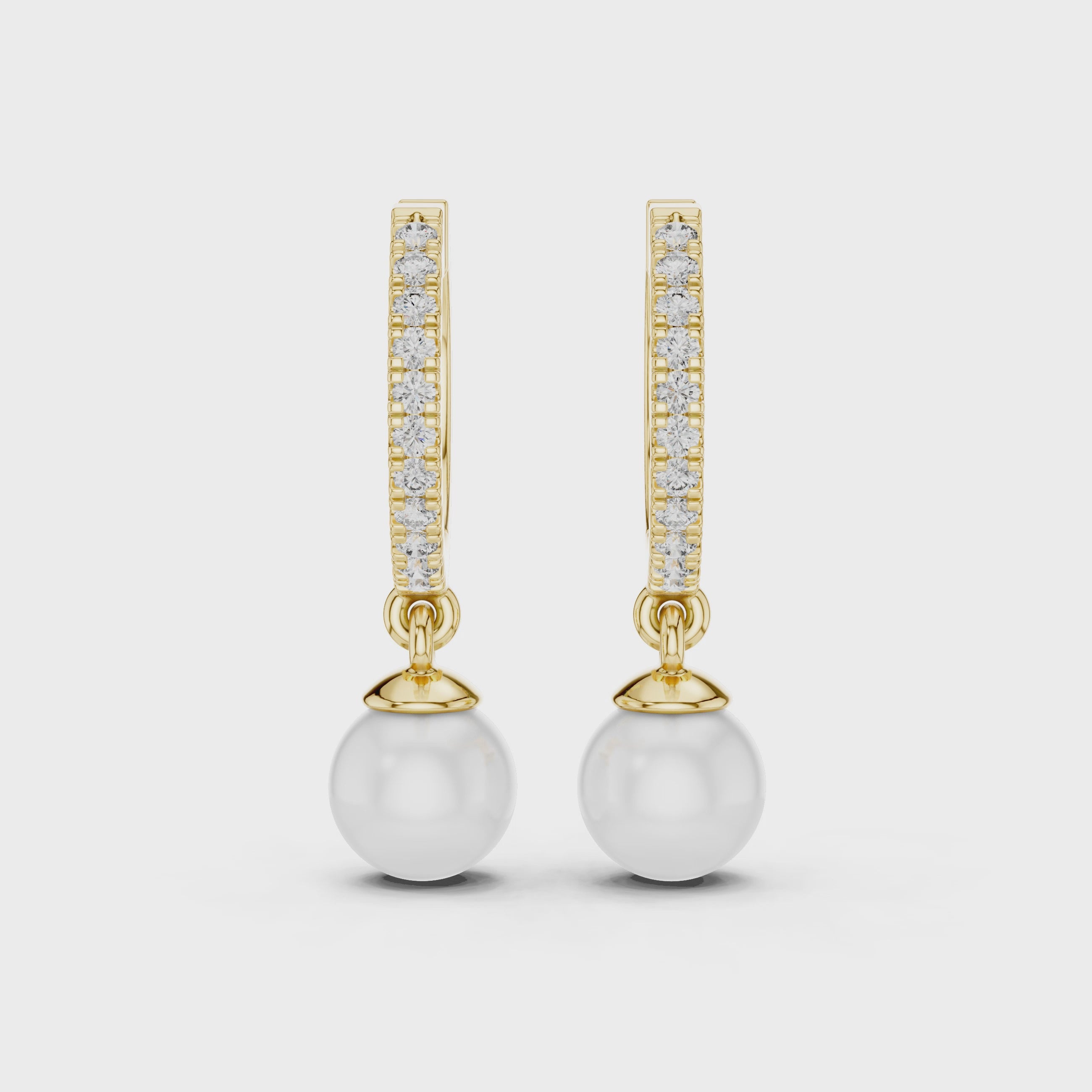 Rose Gold / 9 k Gold / Silver Diamond Hoop Earrings With Pearl Drop